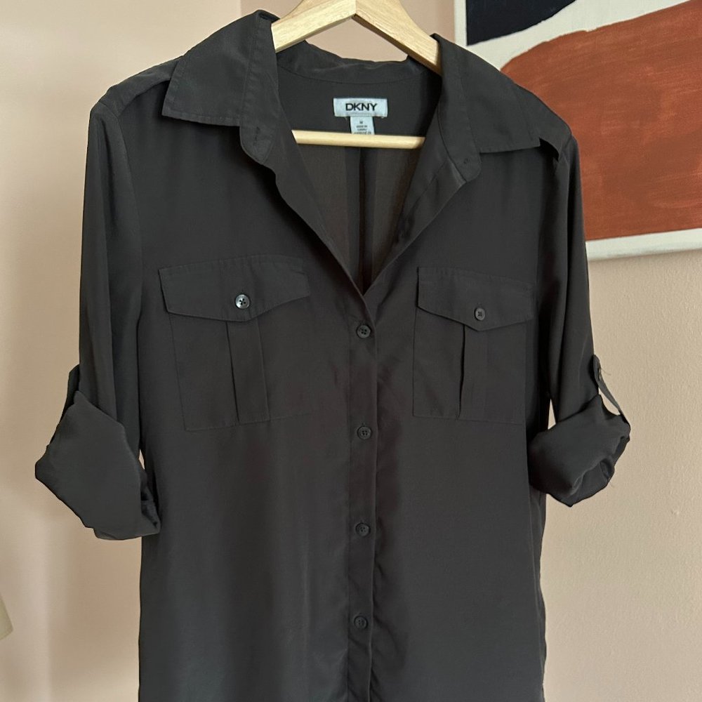 DKNY Button-Down Shirt Gray Size Medium